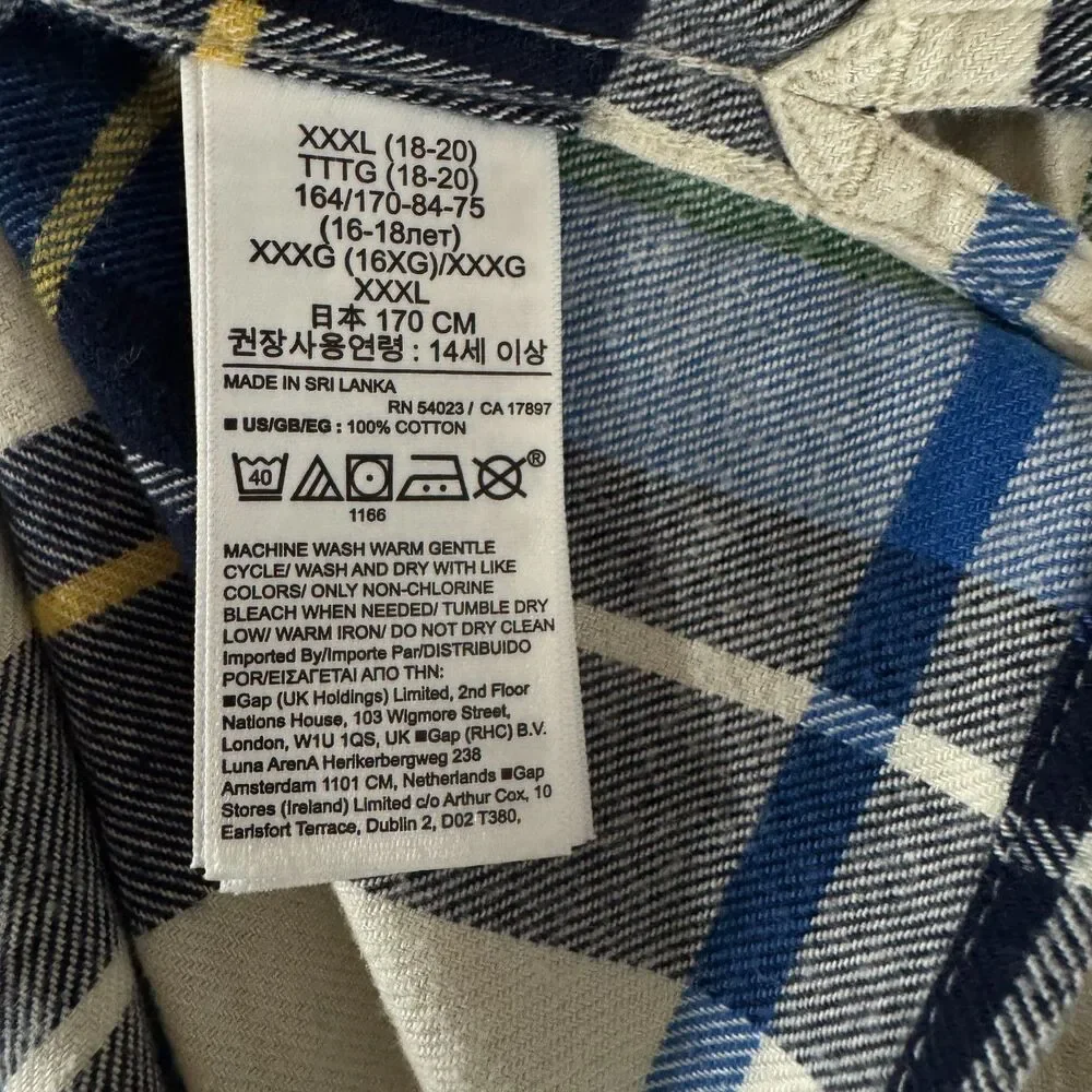 New Gap Organic Cotton Flannel Long Sleeve Button Down Shirt Boys Size 18-20